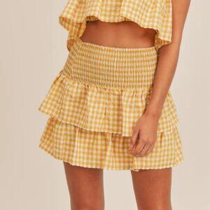 Mable Gingham Plaid Smocked Ruffle Mini Skirt